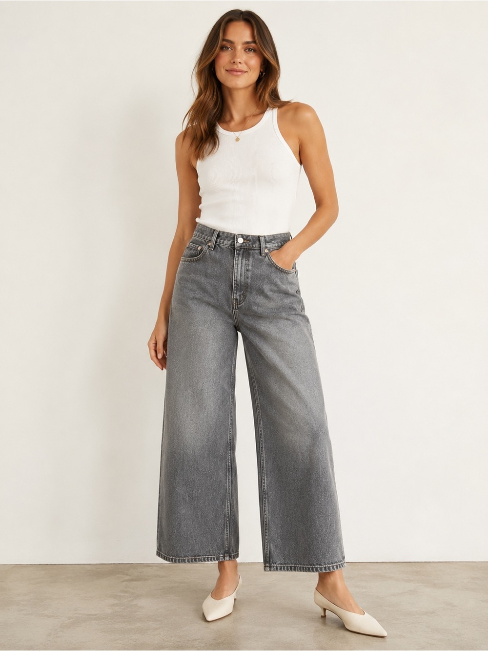 Twik by Simons Womens Baggy Wide Leg Jeans Gray Size 30 Organic Cotton